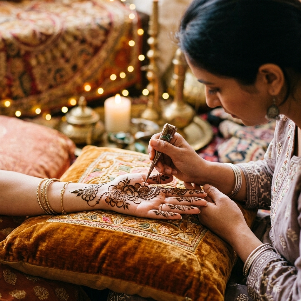 Applying fresh organic henna